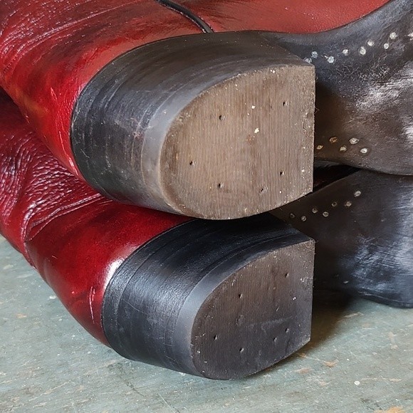 🔥HP🔥 Larry Mahan Men's Maroon/Red Leather Boots Size 9EE / Wide - Picture 10 of 12